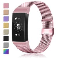 AK Stainless Steel Replacement Bands Compatible for Fitbit Charge 3 / Fitbit Charge 3 SE Bands, Metal Mesh Breathable Sport Wristband Loop with Adjustable Magnet Clasp (05 Rose Pink, Small)