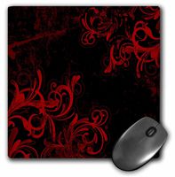 3dRose LLC 8 x 8 x 0.25 Inches Mouse Pad, Two Corner Flourishes in Red Against A Black Background (mp_78095_1)