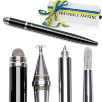 Stylus Pen 4-in-1 with Replaceable Brush, Capacitive Fiber Tip, Fine Point Disc Stylus Tip and Ballpoint in Gift Box (Black) by The Friendly Swede