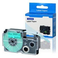 SuperInk 1 Pack Compatible XR-12GN XR-12GN2S Black on Green Label Tape use for KL60 KL100 KL120 KL750 KL780 KL820 KL7000 KL-7200 KL-8100 KL-8200 KL-P1000 KL-G2 EZ-Label Printer 1/2" x 26'' 12mm x 8m
