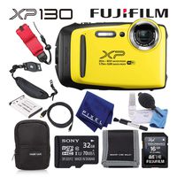 Fujifilm FinePix XP130 Waterproof Digital Camera (Yellow) Value Accessory Bundle with 32GB Memory Card + Floating Wrist Strap + Professional Cleaning Kit + Much More