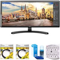 LG 29-Inch UltraWide FHD 2560 x 1080 IPS Monitor (29UM59A-P) with 2X 6ft High Speed HDMI Cable Black, Universal Screen Cleaner for LED TVs Large Bottle & SurgePro 6-Outlet Surge Adapter