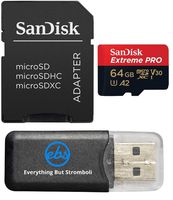 SanDisk 64GB Micro SDXC Memory Card Extreme Pro Works with Insta360 One X, Insta360 EVO Action Camera U3 V30 4K A2 Class 10 (SDSQXCY-064G-GN6MA) Plus (1) Everything But Stromboli MicroSD Card Reader