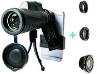 Monocular and Lens Bundle - HD Monocular and 3 in 1 Lens Clip. Smartphone Adapter for Monocular Telescope, Wide Angle, Macro, Fish Eye Lens. Great for Adults and Kids - by NCFS