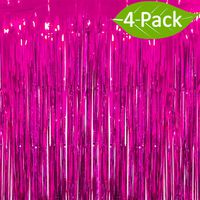 Deruicc 4 Pack Hot Pink Foil Curtains 3ft x 8ft Tinsel Fringe Curtains Shimmer Curtain Birthday Wedding Party Christmas Photo Booth Backdrop Decorations