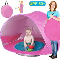 TURNMEON Baby Beach Tent, Pop Up Portable Sun Shelter with Pool, 50+ UPF UV Protection & Waterproof 300MM, Summer Outdoor Tent for Aged 0-4 Baby Kids Parks Beach Shade (Pink)