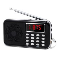LEFON Mini Digital FM Radio + MP3 Music Player + Digital Voice Recorders Support TF Card/USB Disk with LED Screen Display Emergency Flashlight (Black)