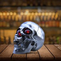 Wireless Life Size Skull Bluetooth Speaker with Led Flashing Eyes and Nose for Home Decor, Silver