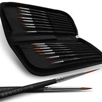 Crafts & Colors Detail Paint Brush Set - 15 Easy Washable Paint Brushes - Fine Detailing for Acrylics, Oil, Watercolor & More - Matte Black Wooden Handles, Canvas Case and Premium Nylon Hair