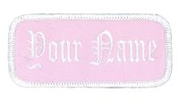 Name Patch Uniform Work Shirt Personalized Embroidered Pink with White Border. Iron on.