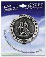 N2M Pewter Saint Christopher Protect Us Visor Clip for Car - Truck - RV - Automobile - Great Gift