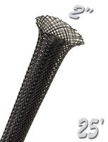 Electriduct 2" PET Expandable Braid Sleeving Flexible Wire Mesh Sleeve - 25FT (Black)