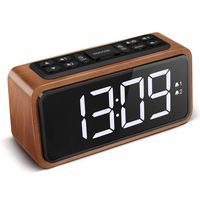 FM Radio Alarm Clock, Koosin Large LED Display Wood Digital Alarm Clock, Adjustable Brightness Dimmer and Snooze, Simple LED Clock with Dual Alarm, 12/24 Hour, Powered by AC Adapter