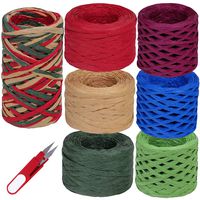 7 Rolls 448 Yards Christmas Color Raffia Ribbon Paper String Ribbon Raffia Twine Yarn 1/4" Wide Red Green Blue Natural Purple for Holiday Season Gift Wrappping Package Hanging Tags Weaving Craft