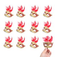 Hophen 24 Pieces Decorative Mini Masquerade Mask Party Decorations Luxury Feather Mardi Gras Venetian Mask Party Favors (Red)