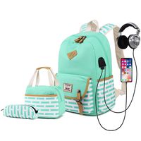 Delapuy Canvas Waterproof Backpack Set for College Girls Women USB Charging Port Fits 14" Laptop Backpack Daypack School Bookbag (Green)