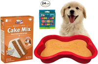 Dog Birthday Cake Kit | Puppy Cake Wheat-Free Peanut Butter Dog Cake Mix and Frosting | Happybotham Silicone Dog Bone Birthday Cake Pan for Dogs, 7-Inch by 10-Inch, Small | Birthday Candles (Red)
