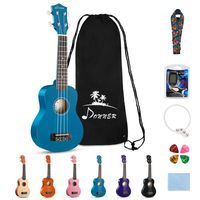 Donner DUS-10B Soprano Ukulele Ukelele Beginner Kit for Kids Students 21 Inch Rainbow with Bag, Strap,Strings, Tuner, Picks, Polishing Cloth, Blue