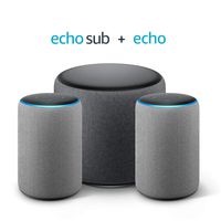 Echo Sub Bundle with 2 Echo (3rd Gen) Devices - Heather Gray Fabric