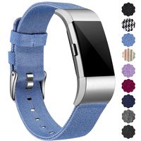 Maledan Compatible with Fitbit Charge 2 Bands for Women Men, Durable Woven Fabric Band with Stainless Steel Buckle, Large, Denim Blue