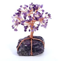 Top Plaza Chakra Healing Crystals Copper Money Tree Wrapped On Natural Amethyst Base Feng Shui Luck Figurine