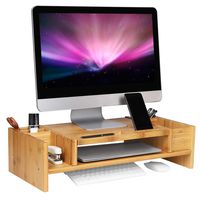 SONGMICS Bamboo 2-Tier Monitor Stand Riser with Adjustable Storage Organizer Laptop Cellphone TV Printer Stand Patented ULLD213