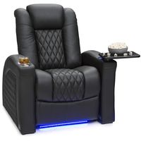 Seatcraft Stanza - Home Theater Seating - Power Recliner - Leather - Adjustable Powered Headrest and Lumbar Support - Lighted Cup Holders - USB Charging - Base Lighting - SoundShaker - Black