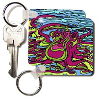 3dRose Pink Octopus - Key Chains, 2.25 x 4.5 inches, set of 2 (kc_13617_1)