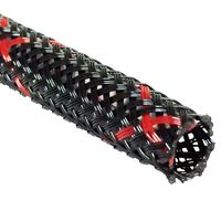 1/8" PET High Flame Retardant Expandable Braided Sleeving - Black w/Red Tracer - 100FT