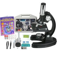 AMSCOPE-Kids 120X-240X-300X-480X-600X-1200X Metal Arm Children Biological Microscope Kit + Microscope Book