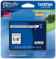 Genuine Brother 1/4" (6mm) Black on White TZe P-touch Tape for Brother PT-D600, PTD600 Label Maker