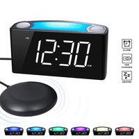 ROCAM Vibrating Loud Alarm Clock with Bed Shaker, Best Sounds, Large LED Display with Dimmer, 7 Colored Night Light, Dual USB Charging Ports for Heavy Sleepers, Hearing Impaired, Deaf People, Seniors