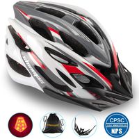 Basecamp Specialized Bike Helmet with Safety Light,Adjustable Cycling Helmet Bicycle Helmet with Removable Visor+Portable Backpack for Road&Mountain Men&Women,Youth Protection(WhiteRedGrey-BigLight)