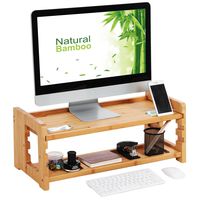 SONGMICS Monitor Stand, Bamboo Height Adjustable Desktop Organizer, Computer Laptop Riser with Accessories Storage Shelf, Natural Grain, ULLD303N