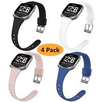 Coperr 4 Packs Bands Compatible with Fitbit Versa/Fitbit Versa 2/Fitbit Versa Lite for Women Men, Narrow Slim Soft Silicone Replacement Wristband for Fitbit Versa Smart Watch with Buckle Design