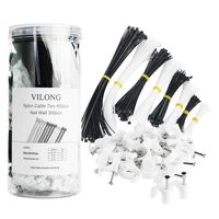 Nylon Zip Cable Tie & Clips Kit, Cord Organizer 400 Pcs, 300 Pcs Mounting Flex Clips w/Strain Relief Screw Nail Wall (Cable Management Combo Pack), Multi-Purpose Self-Locking Cable