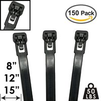 Assorted Lengths 8", 12" and 15" Nylon Reusable Releasable Cable Ties - 50 lbs - 150 Pack - Black