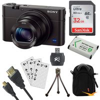 Sony Cyber-Shot DSC-RX100 III 20.2 MP Digital Camera Black Bundle with Camera Bag for DSLR and Mirrorless Cameras, 32GB SDHC High Speed Memory Card, HDMI Cable and Accessories (8 Items)