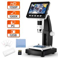 LCD Digital Microscope, Elikliv 4.3 inch 50X-1000X Endoscope Magnifier 1350P Video Recorder Camera 3MP, 8 LED Lights for Phone Repair Coin Check Jewelry Appraisal Biologic Use, 32GB, 5 Slides