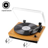 Record Player, Musitrend Vintage Turntable 3-Speed Record Player with Built-in Stereo Speaker, Portable LP Vinyl Player, RCA Jack, Natural Wood