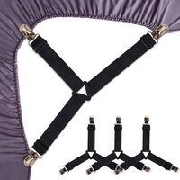 Bed Sheet Holders Straps Fasteners - 4 Pcs 3 Ways Sheet Fasteners Fitted Sheet Corner Grippers Holder Elastic Adjustable Sheet Clip Hooks Suspenders Straps(Black Triangle)