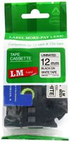 LM Tapes - 1/2" (12mm 0.47 Laminated) Black on White Compatible TZe P-touch Tape for Brother PT-1000, PT1000 Label Maker with FREE Tape Guide Included