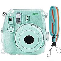 SAIKA Glitter Crystal Case for Fujifilm Instax Mini 9/8/8+ Instant Film Camera with Cute Adjustable Strap - Transparent