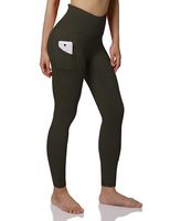 ODODOS Women's High Waist Yoga Pants with Pockets,Tummy Control,Workout Pants Running 4 Way Stretch Yoga Leggings with Pockets,Olive,X-Small