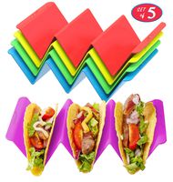 Colorful Taco Holder Stands Set of 5 - Premium Large Taco Tray Plates Holds Up to 3 or 2 Tacos Each, PP Health Material Very Hard and Sturdy, Dishwasher & Microwave Safe