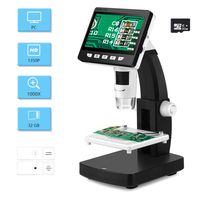 4.3 inch LCD Digital USB Microscope with 32G TF Card,Koolertron 50X-1000X Magnification Zoom Camera Video Recorder,Rechargeable Lithium Battery,HDMI/AV/USB Output,8 Adjustable LED Light Soldering Coin