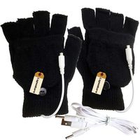 Lsgoodcare Black USB Full & Half Finger Heating Knitting Wool Hands Warm Gloves, Winter USB Powered Heated Glove for Women Girls, Men Boys USB Glove Hand Warmers Great for Christmas