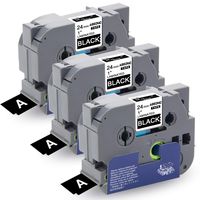 Absonic Tze-355 Tze 355 24mm White on Black Laminated Label Tape Compatible for Brother P-Touch PT-D600 PT-D600VP PT-P750W PT-P710BT PT-E550WVP PT-P950NW PT-2730VP PT-2430PC, 0.94in x 26.2ft, 3-Pack