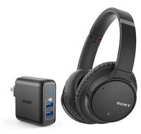 Sony WH-CH700N Noise Cancelling Over The Ear Wireless Bluetooth Headphone Bundle with Anker 2-Port USB Wall Charger - Black