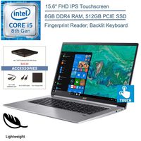 2020 Acer Swift 5 15.6" FHD Touchscreen Laptop Computer, 8th Gen Intel Quard-Core i5-8265U (Beat i7-7500U), 8GB DDR4 RAM, 512GB PCIE SSD, Back-lit Keyboard, Windows 10, EST External DVD + Accessories